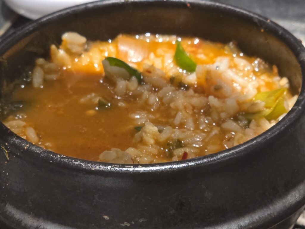 Close-up of Doenjang-bab porridge in a Post-BBQ Meal Ritual in Korea