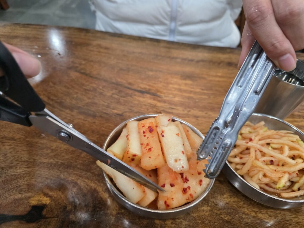 Kkakdugi radish kimchi served as a side dish at Korean barbecue