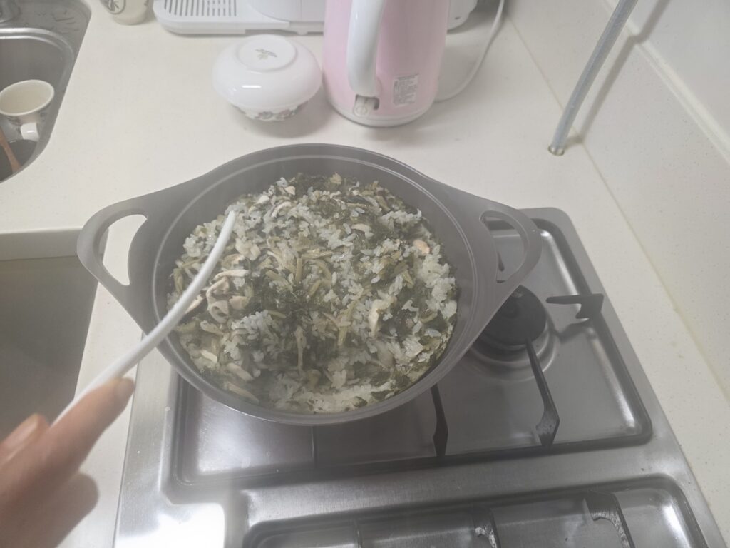 Traditional sun-dried radish greens under Hanok eaves for a Healthy Vegan Korean Siraegi-bap Experience