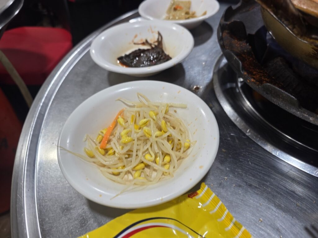 Crunchy seasoned mung bean sprouts, a healthy and refreshing part of the **Gangnam Lunch Ritual** side dish selection.