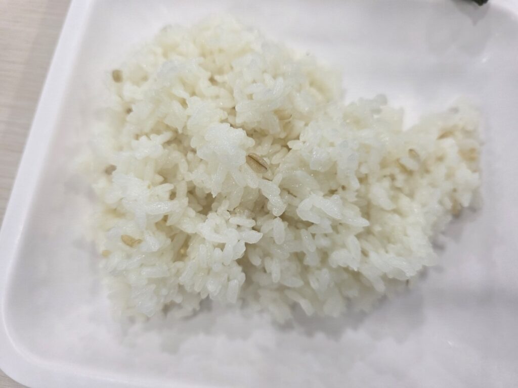 A detailed cinematic close-up of a portion of refined Korean white rice on a white plate. A few dark-colored grains (like black rice) are delicately mixed in, providing a subtle texture. This refined yet stabilized carbohydrate is the cultural anchor of a balanced Korean diet for weight loss, offering sustained energy without the extreme deprivation seen in K-pop idol meal plan secrets.