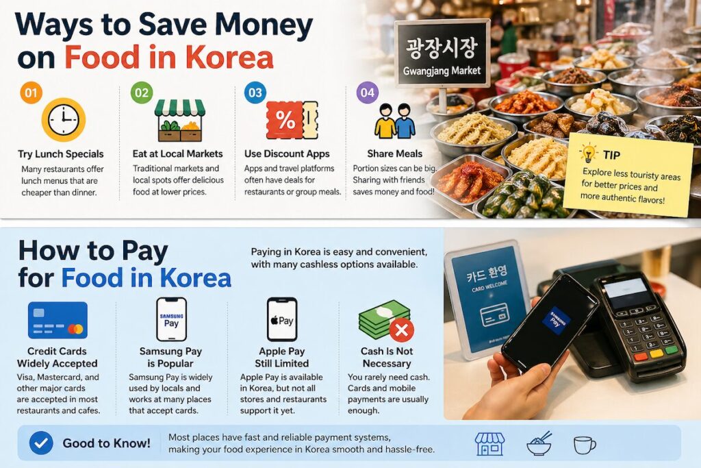 korean food prices saving tips and payment methods in Korea including credit card Samsung Pay and cashless system